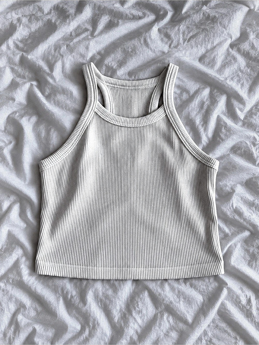 American Eagle Ribbed High Neck Crop Tank Top White